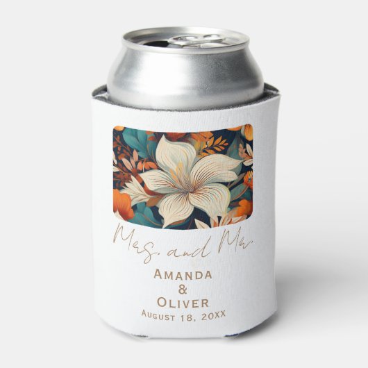 Elegante tropische bloemen Mrs. Mr. Floral bruilof Blikjeskoeler (Blikje Voorkant)