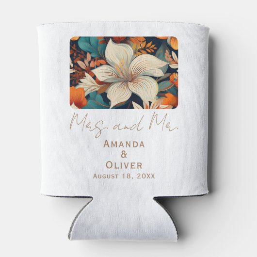 Elegante tropische bloemen Mrs. Mr. Floral bruilof Blikjeskoeler (Achterkant)