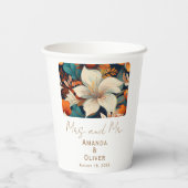 Elegante tropische bloemen Mrs. Mr. Floral bruilof Papieren Bekers (Achterkant)