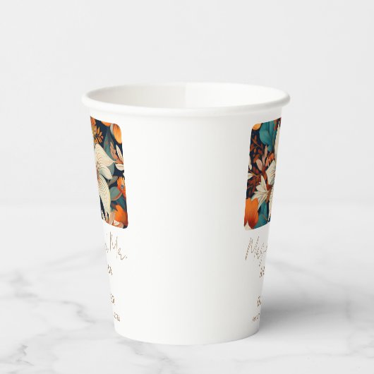 Elegante tropische bloemen Mrs. Mr. Floral bruilof Papieren Bekers (Links)