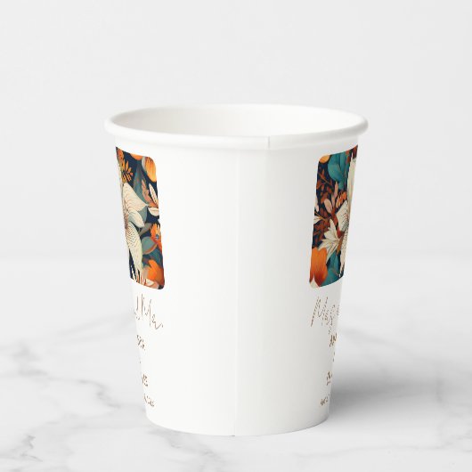 Elegante tropische bloemen Mrs. Mr. Floral bruilof Papieren Bekers (Rechts)