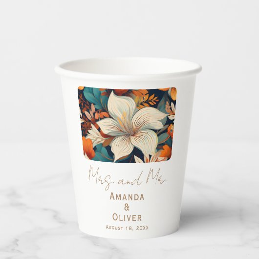 Elegante tropische bloemen Mrs. Mr. Floral bruilof Papieren Bekers