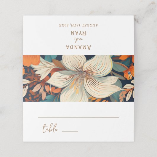 Elegante tropische bloemen Mrs. Mr. Floral bruilof Plaatskaartje (Buitenkant ongevouwen)