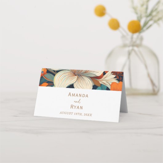 Elegante tropische bloemen Mrs. Mr. Floral bruilof Plaatskaartje (Achterkant)