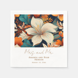 Elegante tropische bloemen Mrs. Mr. Floral bruilof Servet
