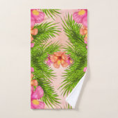 Elegante tropische bloemen roze bloemengroene blad bad handdoek (Handdoek)