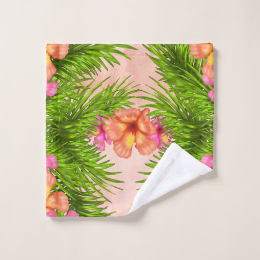 Elegante tropische bloemen roze bloemengroene blad bad handdoek (Wasdoekje)