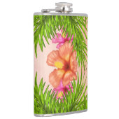 Elegante tropische bloemen roze bloemengroene blad heupfles (Rechts)