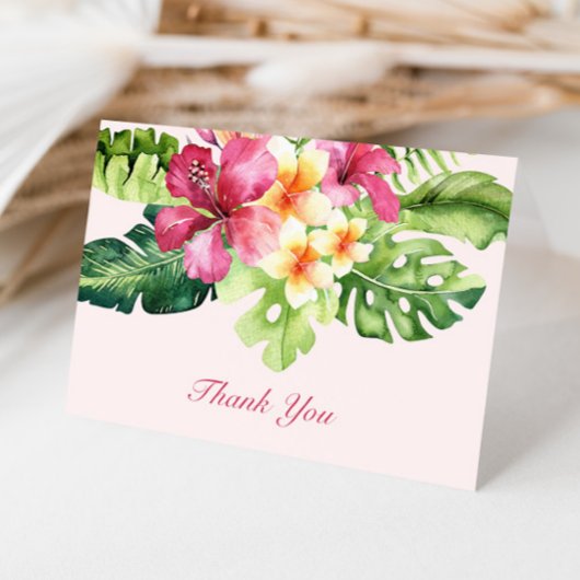 Elegante Tropische Bloemen Roze Dank u kaart