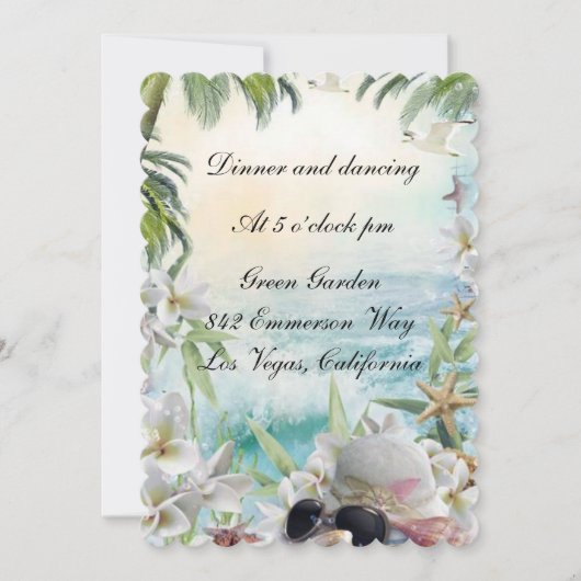 Elegante tropische bloemenstrand bruiloftsreceptie kaart (Voorkant)