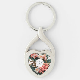 Elegante tropische bloemige monogram hartvormige s sleutelhanger