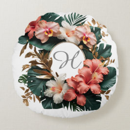 Elegante tropische bloemige monogram ronde kussen