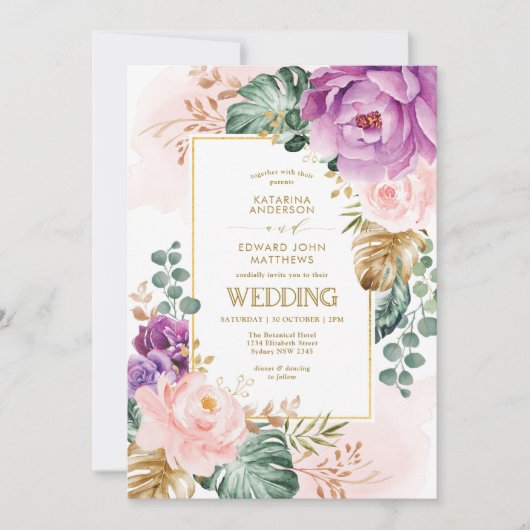 Elegante Tropische Boheemse Bloemengroen bruiloft Kaart (Voorkant)