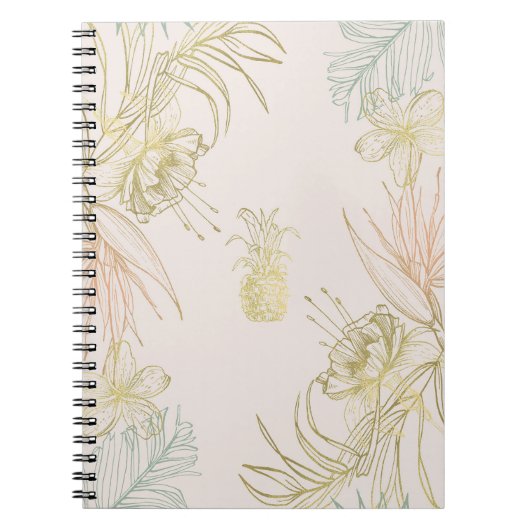 Elegante tropische botanische bloem bladeren Goud Notitieboek (Voorkant)