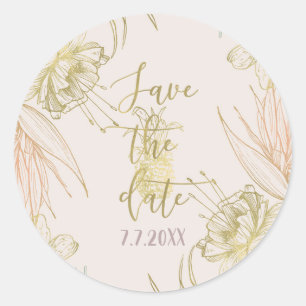 Elegante Tropische Botanische Bloemige Bericht van Ronde Sticker