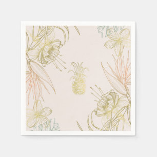 Elegante Tropische Botanische Bloemige Roze Goud Servet