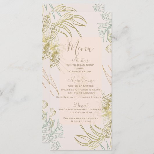 Elegante Tropische Botanische Bloemige Trouwmenu Menu (Voorkant / Achterkant)