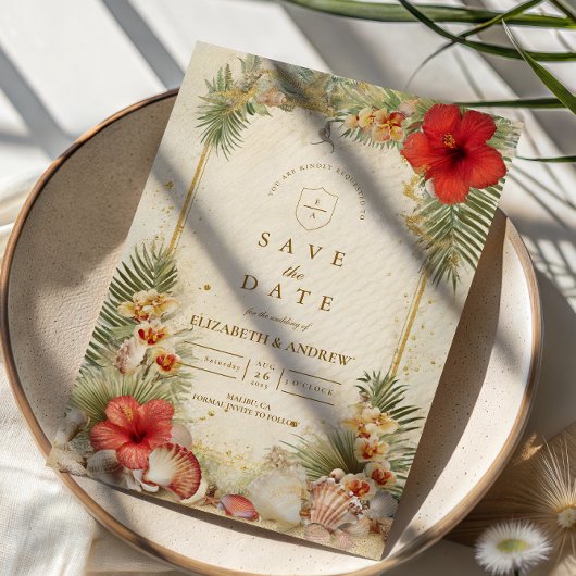 Elegante Tropische Botanische Bruiloft Save The Date