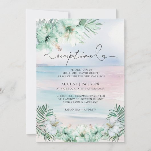 Elegante tropische bruiloft receptie kaart (Voorkant)