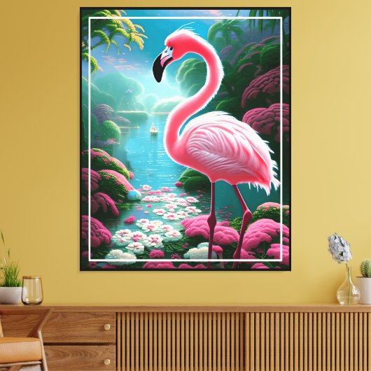 Elegante tropische Flamingo-70852 Canvas Afdruk (Insitu (Woonkamer))