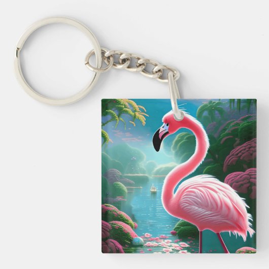 Elegante tropische Flamingo-70852 Sleutelhanger (voorkant)