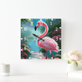 Elegante tropische Flamingo-70852 Vierkante Klok (Huis)