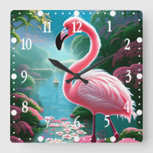 Elegante tropische Flamingo-70852 Vierkante Klok