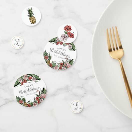 Elegante Tropische Flamingo & Hibiscus Bruidsfeest Confetti (Groep)
