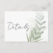 Elegante tropische gebladerte bruiloft details informatiekaartje (Voorkant)