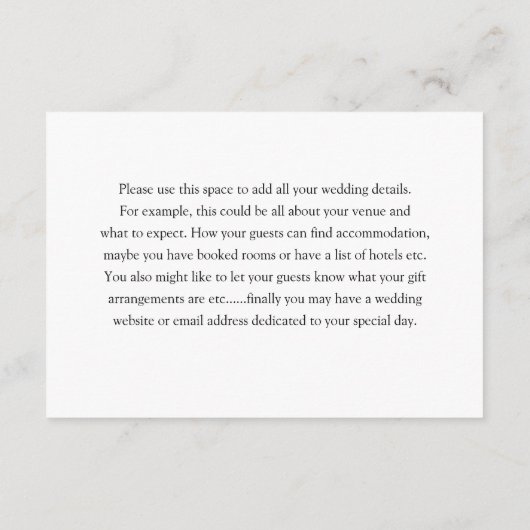 Elegante tropische gebladerte bruiloft details informatiekaartje (Achterkant)