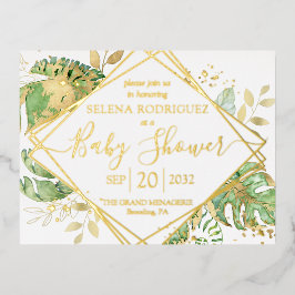 Elegante Tropische Geslachtsonafhankelijke Babybor Folie Uitnodiging Briefkaart