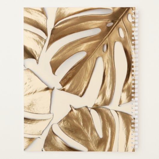 Elegante Tropische Gouden Bladnaam Wekelijks & Maa Planner (Achterkant)