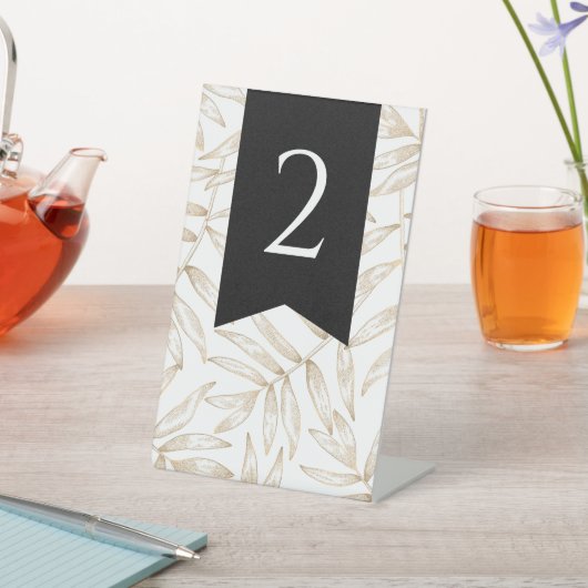 Elegante Tropische Gouden Palm Trouwtafel Nummer Reclamebord Met Voetstuk (Insitu)