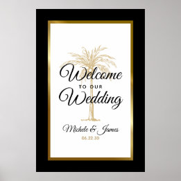 Elegante Tropische Gouden Palmboom Trouw Welkom Poster