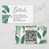Elegante tropische groen bruiloft details. QR-code Informatiekaartje (Voorkant / Achterkant)