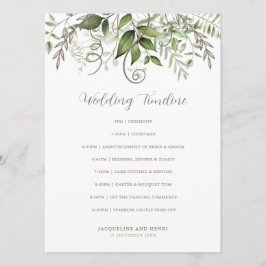 Elegante Tropische Groen Wedding Tijdlijn Programmakaart