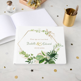 Elegante Tropische Groene Aquarel Monstera Bladere Gastenboek