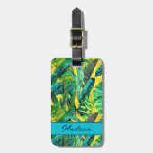 Elegante tropische groene bladeren geel patroon bagagelabel (Voorkant verticaal)