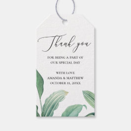 Elegante tropische groene bladeren trouw bedankt cadeaulabel