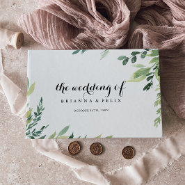 Elegante Tropische Groene Bladerentypografie Trouw Gastenboek