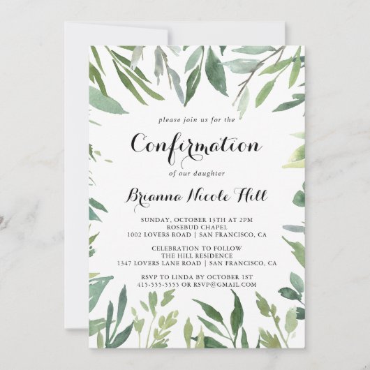 Elegante Tropische Groene Bladgroen Bevestiging Kaart (Voorkant)