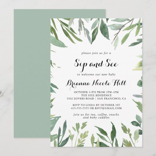 Elegante Tropische Groene Kalligrafie Snip en zie Kaart (Voorkant / Achterkant)