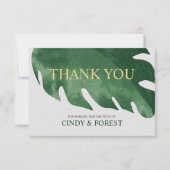 Elegante Tropische Groene Monstera Leaf Wedding Bedankkaart (Voorkant)