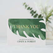 Elegante Tropische Groene Monstera Leaf Wedding Bedankkaart (Staand voorkant)