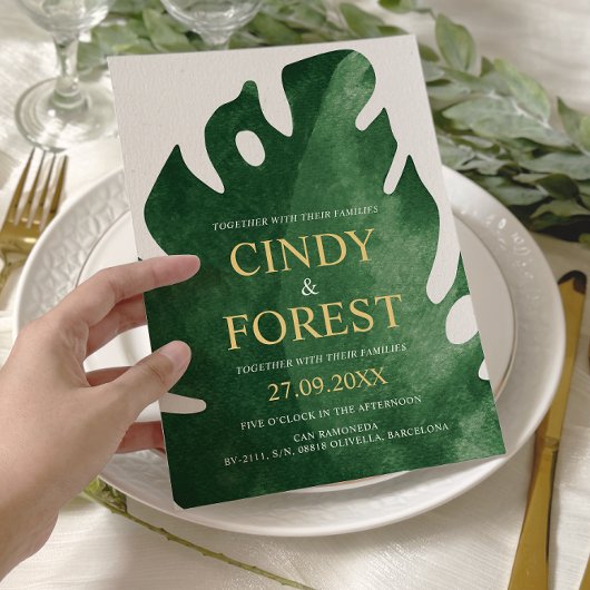 Elegante Tropische Groene Monstera Leaf Wedding Kaart