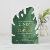 Elegante Tropische Groene Monstera Leaf Wedding Kaart (Staand voorkant)