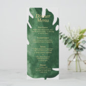 Elegante Tropische Groene Monstera Leaf Wedding Menu (Staand voorkant)