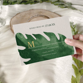Elegante Tropische Groene Monstera Leaf Wedding RSVP Kaartje