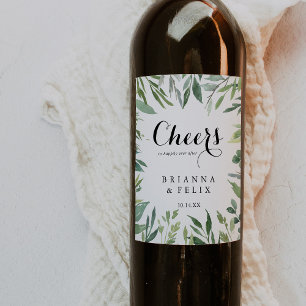 Elegante Tropische Groene Proost Bruiloft Wijn Lab Etiket