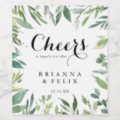 Elegante Tropische Groene Proost Bruiloft Wijn Lab Wijn Etiket (Enkel label)